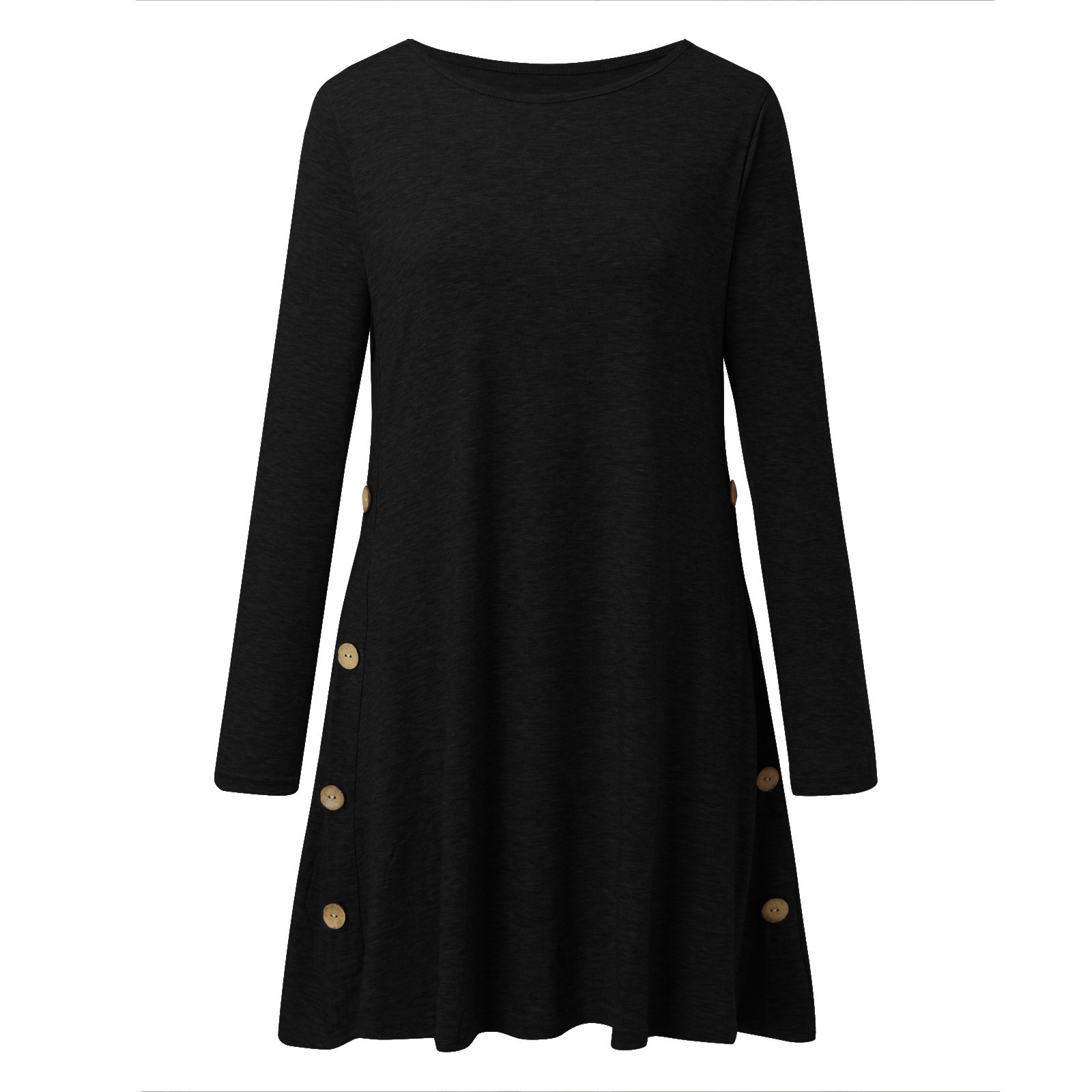 thumbnail image 4 of Vestido largo de manga larga con cuello redondo para mujer - Poliéster, color liso, bolsillos, plisado, para fiesta/boda/playa, tallas US/UK/EU, 4 of 5